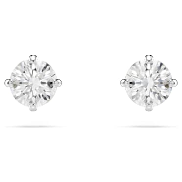 Attract ต่างหูเม็ดเดี่ยว, เจียระไนทรงกลม, ขาว, เคลือบโรเดียม - Swarovski, 5408436