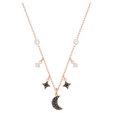 Κολιέ Swarovski Symbolic, Φεγγάρι και αστέρι, Μαύρο, Επιμετάλλωση σε ροζ χρυσαφί τόνο - Swarovski, 5429737