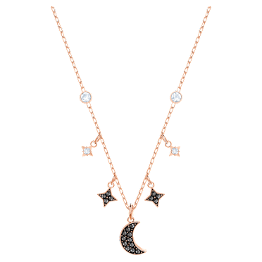 Symbolica necklace, Moon and star, Black, Rose gold-tone plated - Swarovski, 5429737