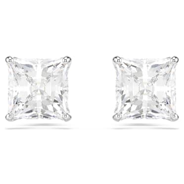 ต่างหูเม็ดเดี่ยว Stilla Attract, เจียระไนทรงสี่เหลี่ยมจัตุรัส, ขาว, เคลือบโรเดียม - Swarovski, 5430365
