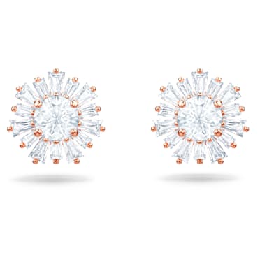 Orecchini a lobo Idyllia, Taglio misto, Sole, Bianchi, Placcato color oro rosa - Swarovski, 5459597