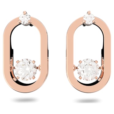 Swarovski Sparkling Dance stud earrings, Round cut, Oval shape, White, Rose gold-tone plated - Swarovski, 5468118