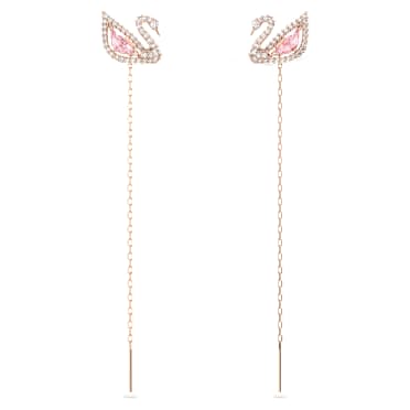 Dazzling Swan ต่างหูทรงหยดน้ำ, หงส์, ชมพู, เคลือบโทนสีโรสโกลด์ - Swarovski, 5469990