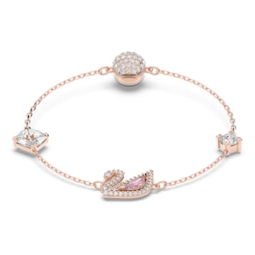 Dazzling Swan 手链, 磁扣, 天鹅, 粉红色, 镀玫瑰金色调 - Swarovski, 5485876