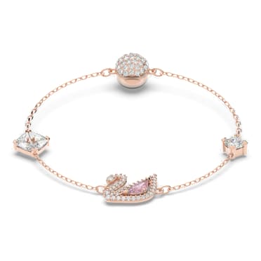 Swan 手鏈, 磁扣, 天鵝, 粉紅色, 鍍玫瑰金色調 - Swarovski, 5485876