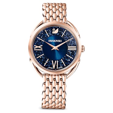 Crystalline Glam Uhr, Schweizer Produktion, Metallarmband, Blau, Roségoldfarbenes Finish - Swarovski, 5475784