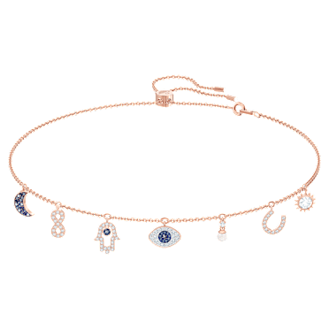 Collana Swarovski Symbolic, Luna, infinito, mano, evil eye e ferro di cavallo, Blu, Placcato color oro rosa - Swarovski, 5497664