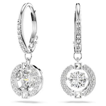 Orecchini pendenti Una, Taglio Round, Bianchi, Placcato rodio - Swarovski, 5504652