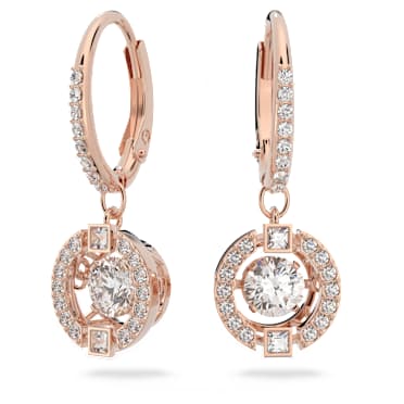 ต่างหูทรงหยดน้ำ Una, เจียระไนทรงกลม, ขาว, เคลือบโทนสีโรสโกลด์ - Swarovski, 5504753