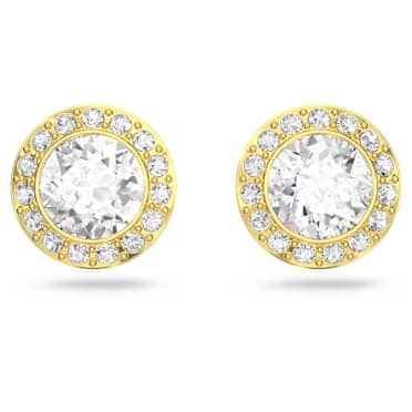 Una Angelic stud earrings, Round cut, White, Gold-tone plated - Swarovski, 5505470