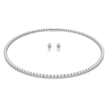 Matrix Tennis Set, Rundschliff, Weiß, Rhodiniert - Swarovski, 5506861