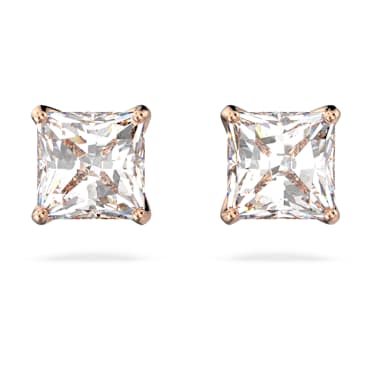 Stilla Attract 耳釘, 方形切割, 白色, 18K 金（玫瑰金色）飾面 - Swarovski, 5509935
