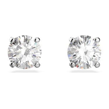 Stilla Attract stud earrings, Round cut, White, Rhodium plated - Swarovski, 5509937