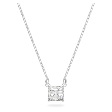 Attract necklace, Square cut, White, Rhodium plated - Swarovski, 5510696