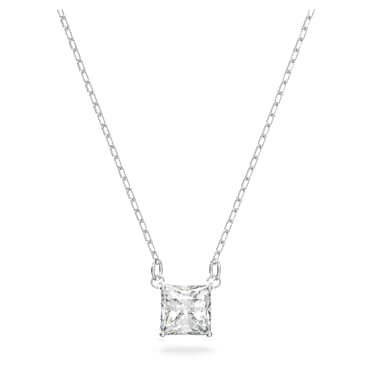 Stilla Attract necklace, Square cut, White, Rhodium plated - Swarovski, 5510696