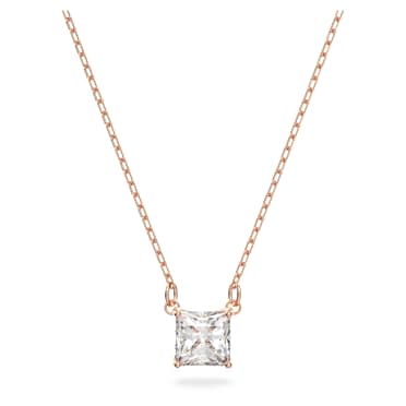 Attract ネックレス, スクエア・カット, ホワイト, ローズゴールドトーン・プレーティング - Swarovski, 5510698