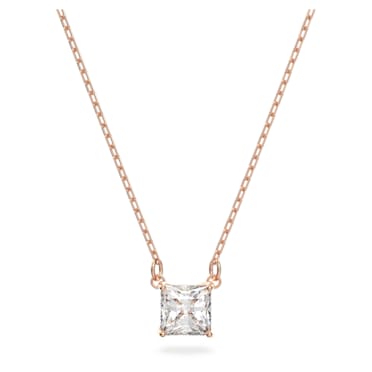 Attract necklace, Square cut, White, Rose gold-tone plated - Swarovski, 5510698