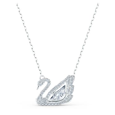 Swan 項鏈, 天鵝, 白色, 鍍白金色 - Swarovski, 5514421