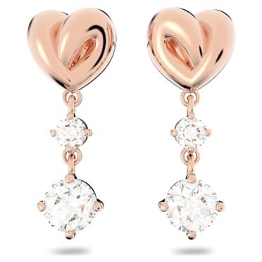 Lifelong Heart damla küpeler, Kalp, Beyaz, Pembe altın rengi kaplama - Swarovski, 5517942
