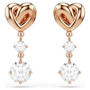 Lifelong Heart drop earrings, Heart, White, 18K rose gold finish - Swarovski, 5517942