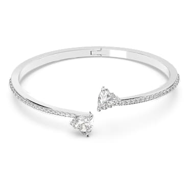 Mesmera Attract bangle, Heart, White, Rhodium plated - Swarovski, 5518814