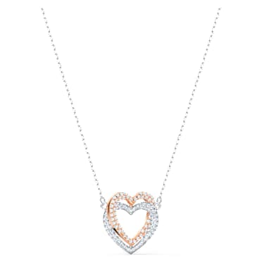 Colar Hyperbola, Coração, Branco, Acabamento de combinação de metais - Swarovski, 5518868
