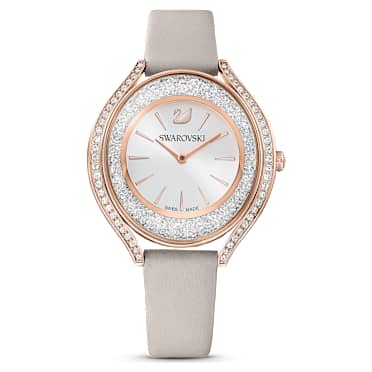 นาฬิกา Crystalline Aura, Swiss Made, สายหนัง, เทา, เคลือบโทนสีโรสโกลด์ - Swarovski, 5519450