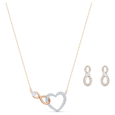 Hyperbola set, Infinity and heart, White, Mixed metal finish - Swarovski, 5521040
