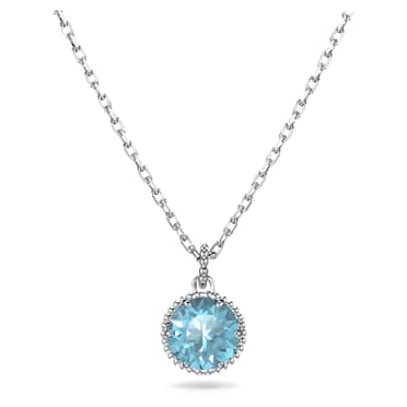 Obesek Birthstone, Okrogli rez, Marec, Moder, Prevleka iz rodija - Swarovski, 5522774
