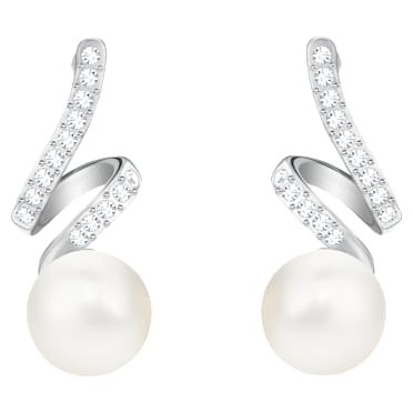 Gabriella damla küpeler, Beyaz, Rodyum kaplama - Swarovski, 5528447