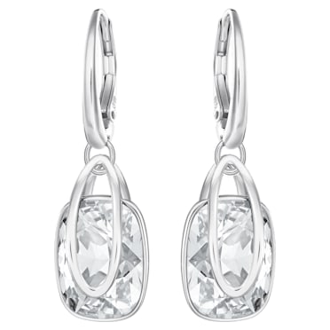 Holding drop earrings, White, Rhodium plated - Swarovski, 5528487