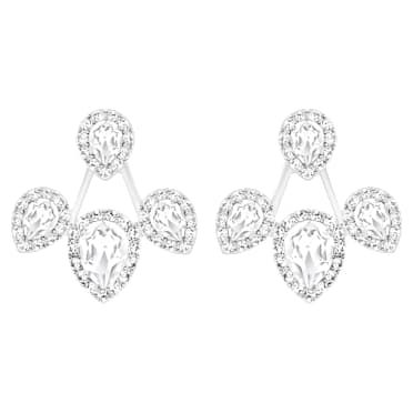 Kolczyki z nakładkami Latisha, Szlif gruszkowy, Białe, Powłoka z rodu - Swarovski, 5528494