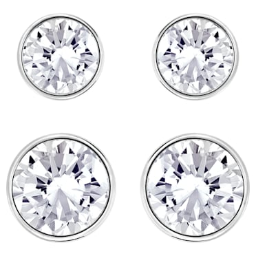 Harley stud earrings, Set (2), Round cut, White, Rhodium plated - Swarovski, 5528504