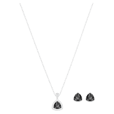 Begin เซ็ต, เจียระไนทรง Trilliant, สีดำ, เคลือบโรเดียม - Swarovski, 5528939