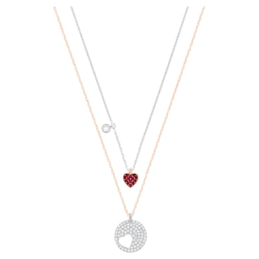 Crystal Wishes pendant, Set (2), Heart, Red, Mixed metal finish - Swarovski, 5529569