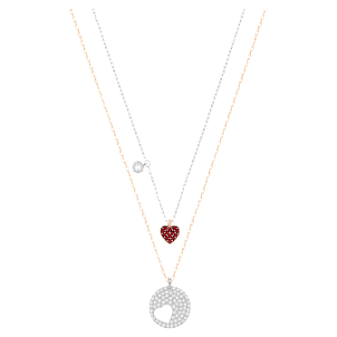 Pingente Crystal Wishes, Conjunto (2), Coração, Vermelho, Acabamento de combinação de metais - Swarovski, 5529569