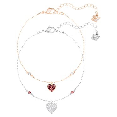 Crystal Wishes สร้อยข้อมือ, เซ็ต (2), หัวใจ, แดง, เคลือบโลหะหลากชนิด - Swarovski, 5529600