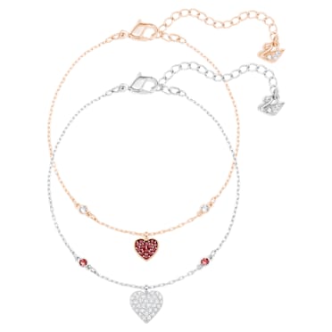 Crystal Wishes bracelet, Set (2), Heart, Red, Mixed metal finish - Swarovski, 5529600