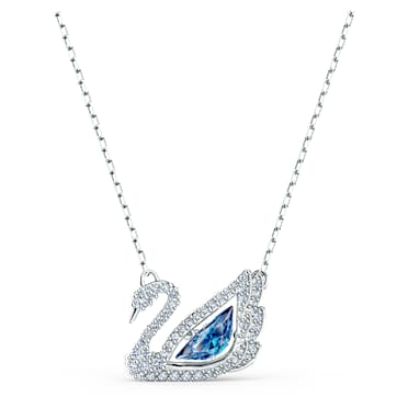 Swan 項鏈, 天鵝, 藍色, 鍍白金色 - Swarovski, 5533397