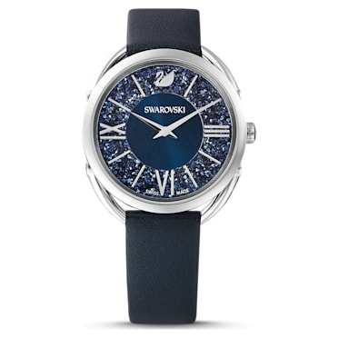 Relógio Crystalline Glam, Fabrico suíço, Pulseira de couro, Azul, Aço inoxidável - Swarovski, 5537961