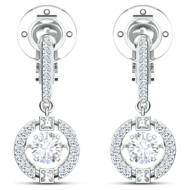 Una clip earrings, Mixed cuts, White, Rhodium plated - Swarovski, 5543697