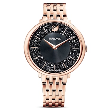Crystalline Chic watch, Swiss Made, Metal bracelet, Black, Rose gold-tone finish - Swarovski, 5544587