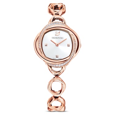 Crystal Flower watch, Swiss Made, Metal bracelet, Rose gold tone, Rose gold-tone finish - Swarovski, 5547626
