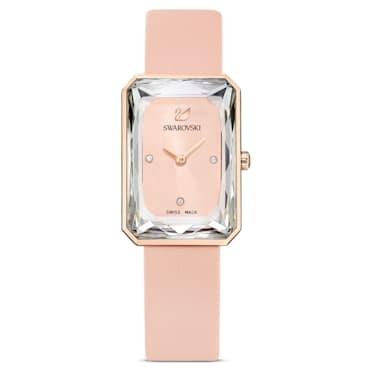 Uptown watch, Swiss Made, Leather strap, Pink, Rose gold-tone finish - Swarovski, 5547719