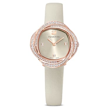 Relógio Crystal Flower, Fabrico suíço, Pulseira de couro, Cinzento, Acabamento em rosa dourado - Swarovski, 5552424
