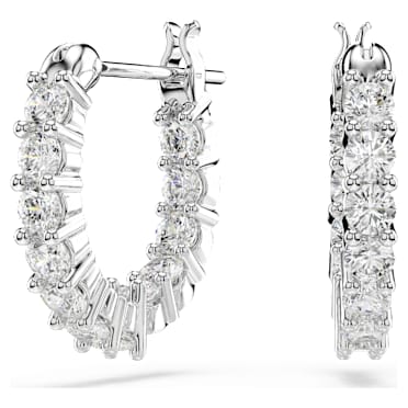 ต่างหูแบบห่วง Matrix Vittore, เจียระไนทรงกลม, ขาว, เคลือบโรเดียม - Swarovski, 5562126