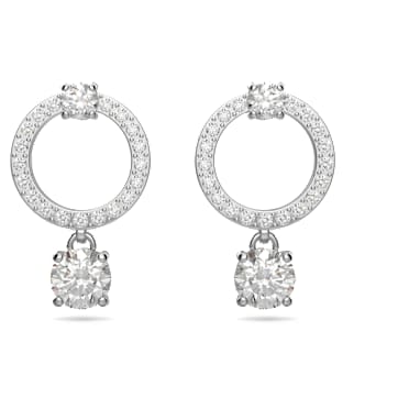 ต่างหูแบบห่วง Constella, เจียระไนทรงกลม, ขาว, เคลือบโรเดียม - Swarovski, 5563278