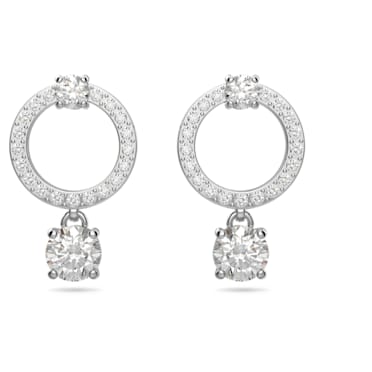 Attract hoop earrings, Round cut, White, Rhodium plated - Swarovski, 5563278