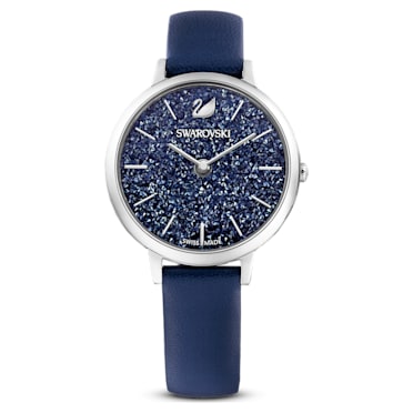 Relógio Crystalline Joy, Fabrico suíço, Pulseira de couro, Azul, Aço inoxidável - Swarovski, 5563699