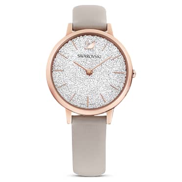 Crystalline Joy 手錶, 瑞士製造, 真皮錶帶, 灰色, 玫瑰金色潤飾 - Swarovski, 5563702